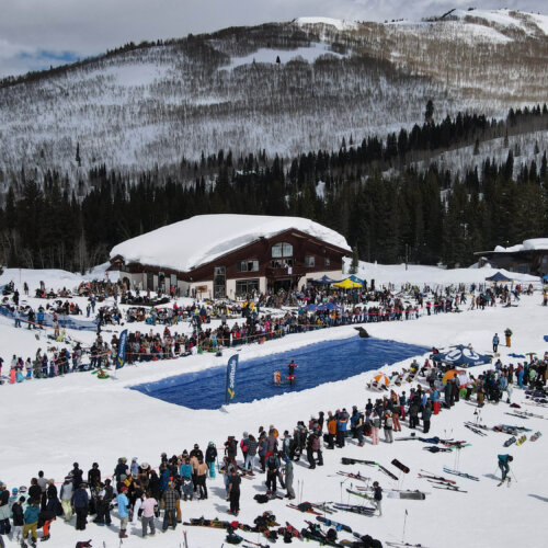Drone view of Pond Skim at Solitude
