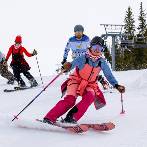 Friends skiing on closing day at Solitude