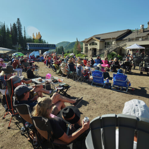 guests enjoy live music at the moonbeam base of Solitude Mountain