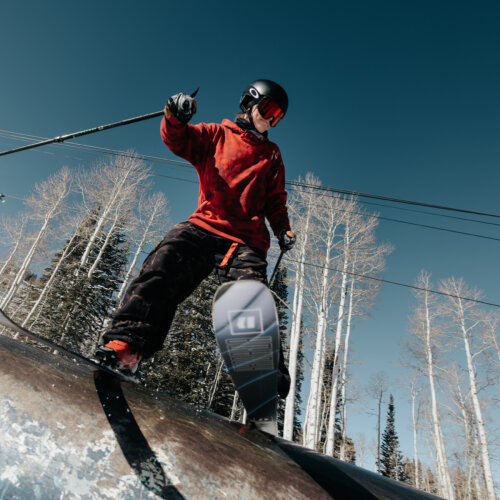 A skier rides a feature in the Soli Park at Solitude Mountain Resort.