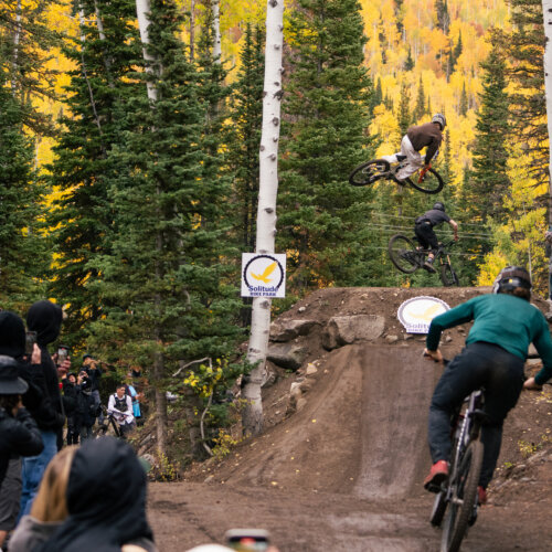 Guests participate in the whip off at Solitude Bike Park